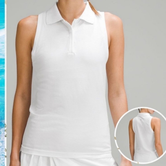 NWT Lululemon Swiftly Tech Sleeveless Polo Shirt White Size 2 TENNIS GOLF - Picture 1 of 6